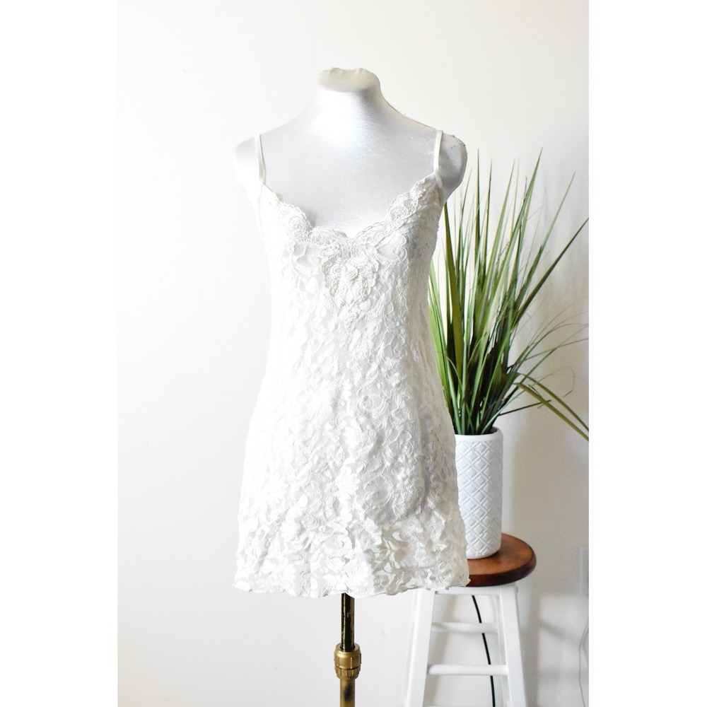 Cinema Etoile Slip Dress Womens Small Cream White Vintage Floral Lace Chemise